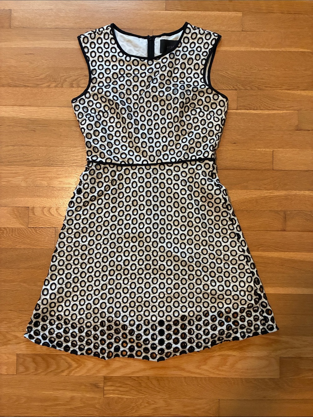 J. Crew Black and White Sleeveless Circle-Print A-Line Dress